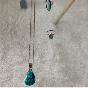 Genuine sterling silver necklace and two rings